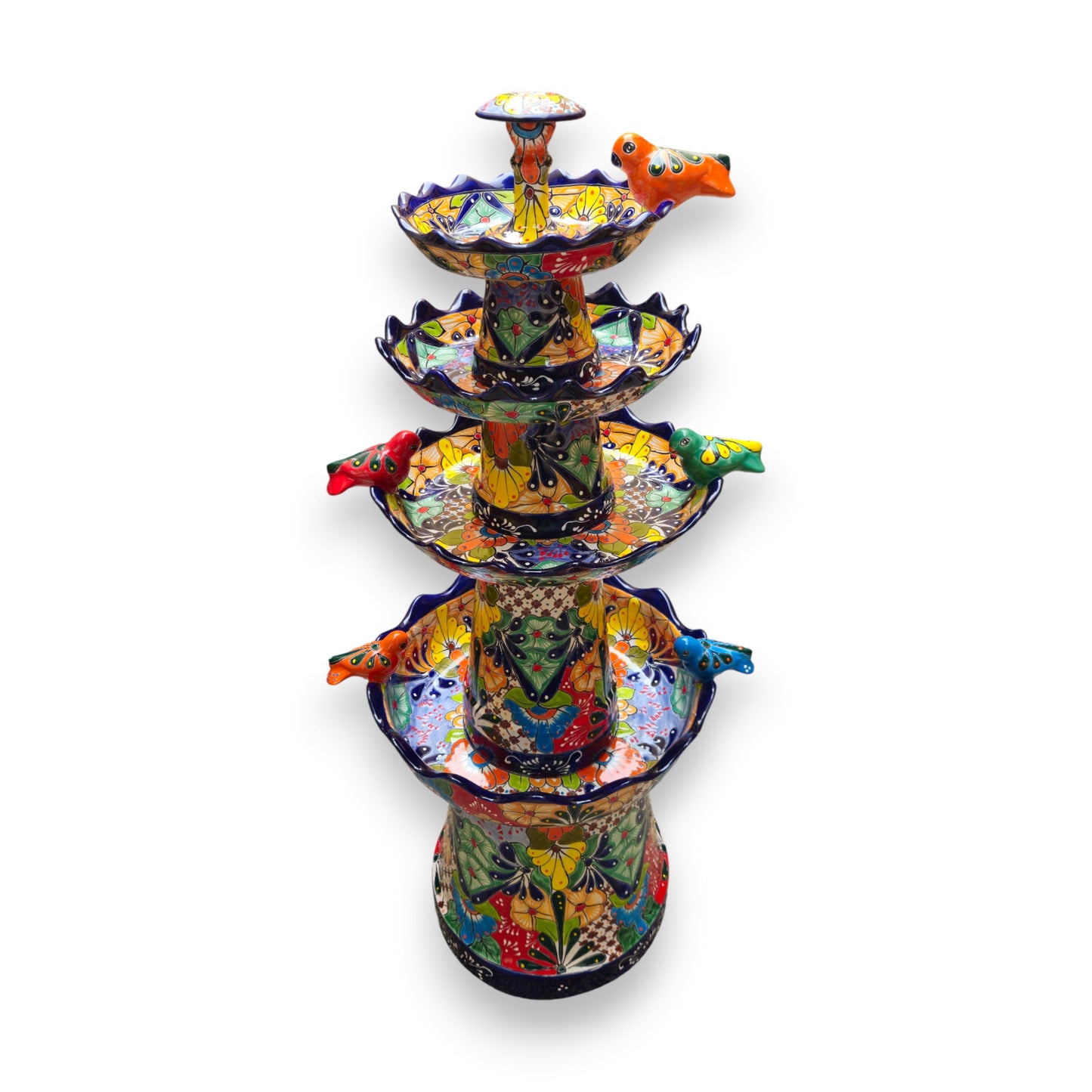 Blue Rim Tiered Talavera Fountain | Handcrafted Mexican Art