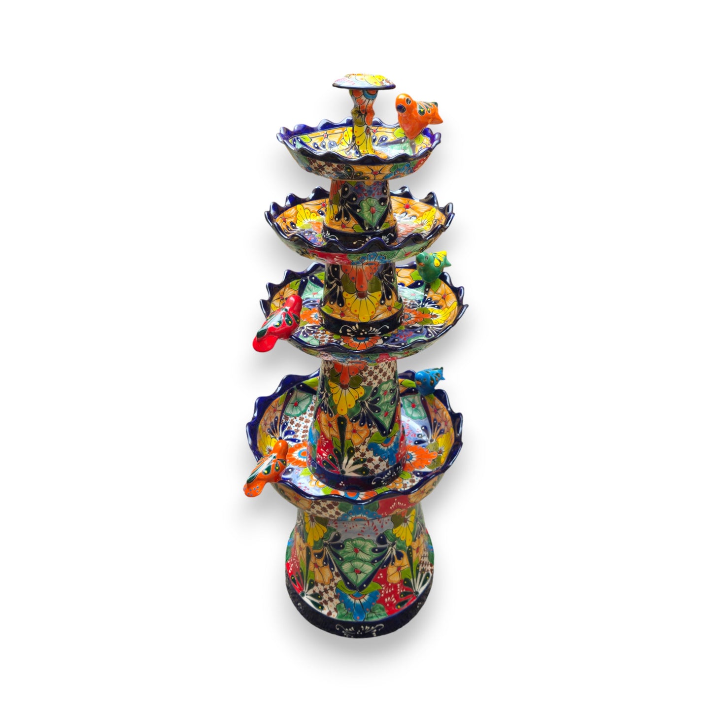 Blue Rim Tiered Talavera Fountain | Handcrafted Mexican Art