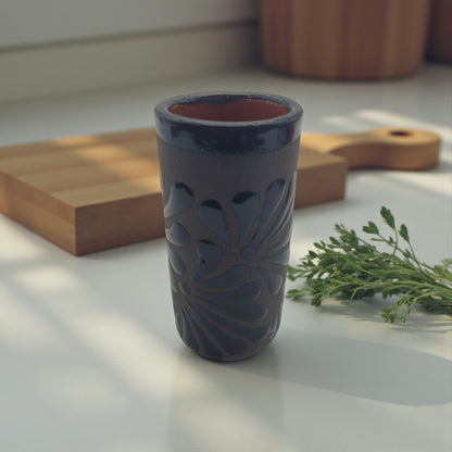 Matte Black Talavera Shot Glass | Mexican Ceramic Barware