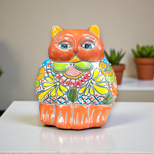 Colorful Talavera Cat Planter | Mexican Ceramic Art
