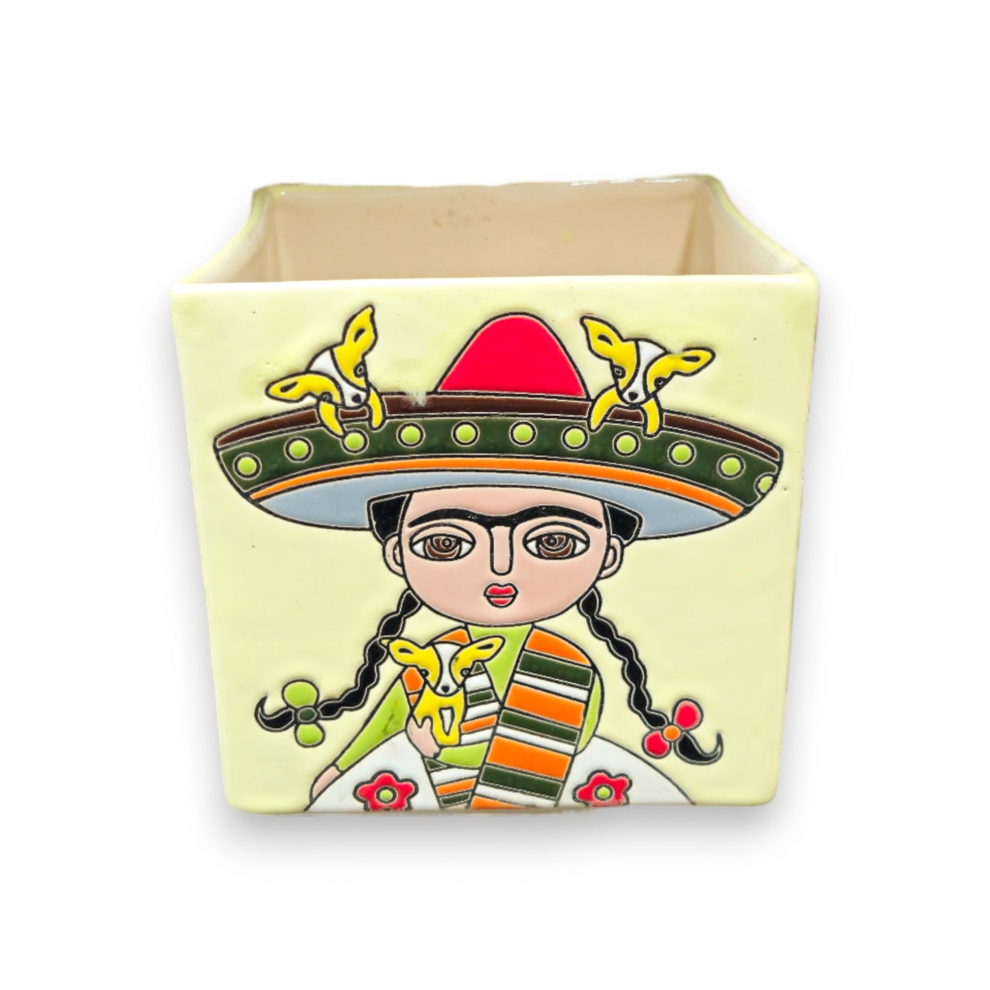 Hand-Painted Frida Kahlo Talavera Pot | Mexican Folk Art Planter