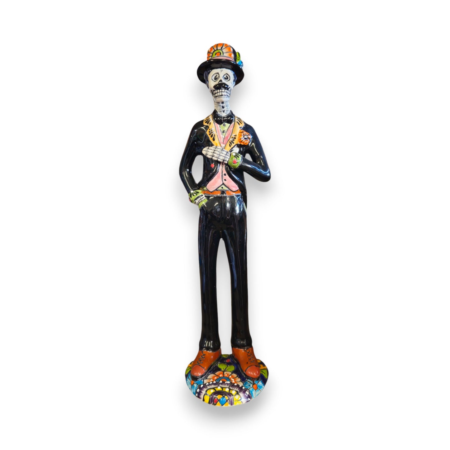 Talavera Catrin Statue | Hand-Painted Day of the Dead Skeleton Man
