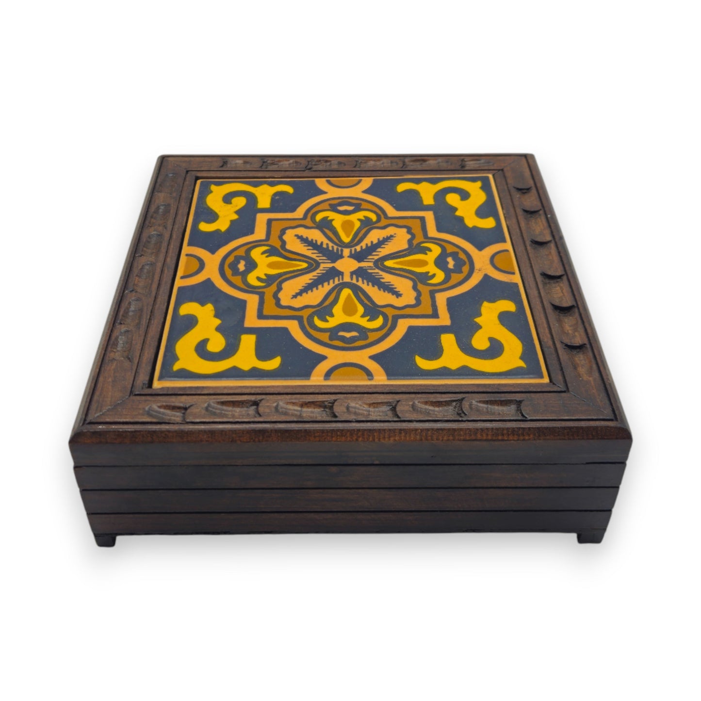 Handcrafted Talavera Tile Keepsake Box | Mexican Wooden Jewelry Box