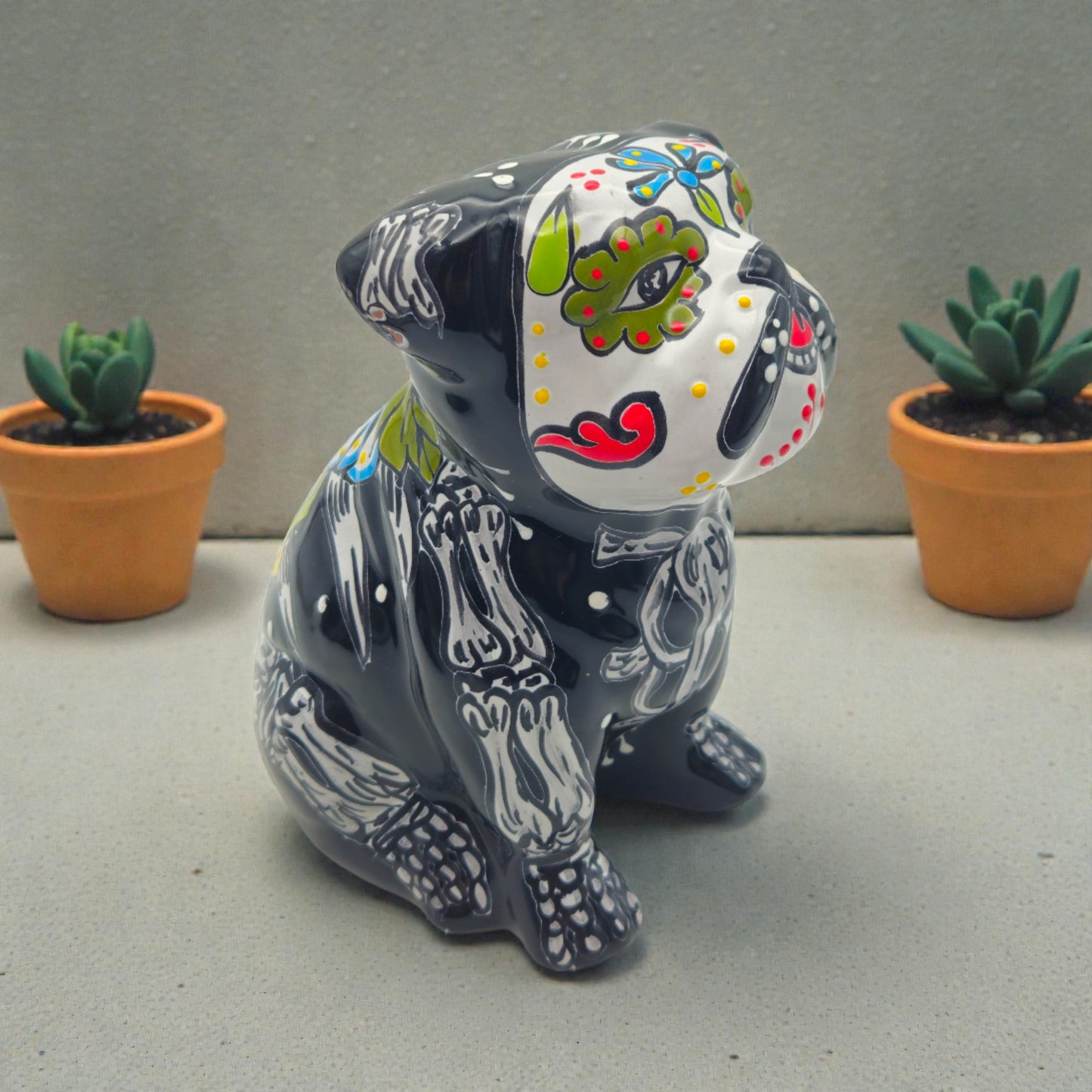 Day of the Dead Bulldog Figurine | Handmade Talavera Dog Statue