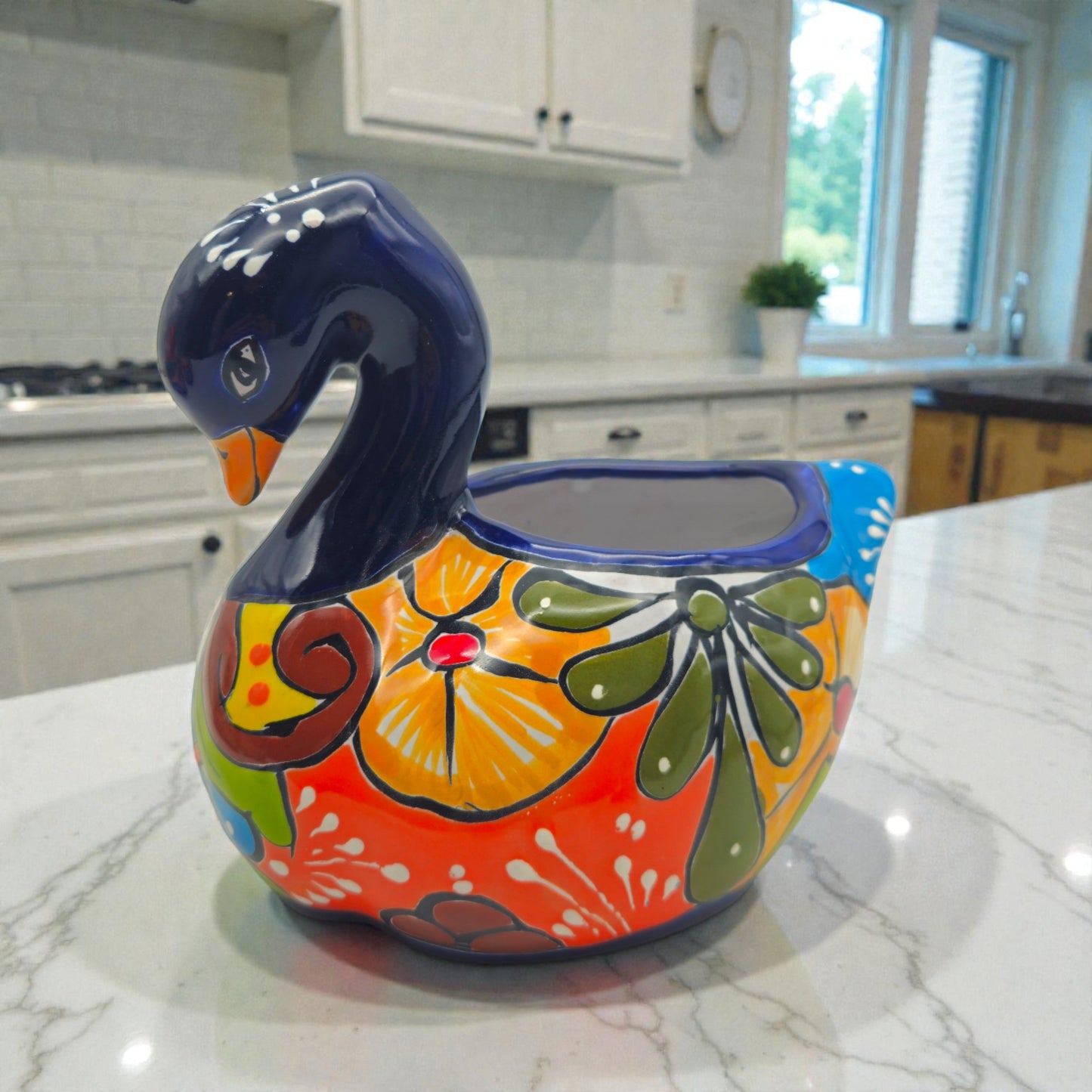 Talavera Swan Planter | Colorful Hand-Painted Mexican Pottery