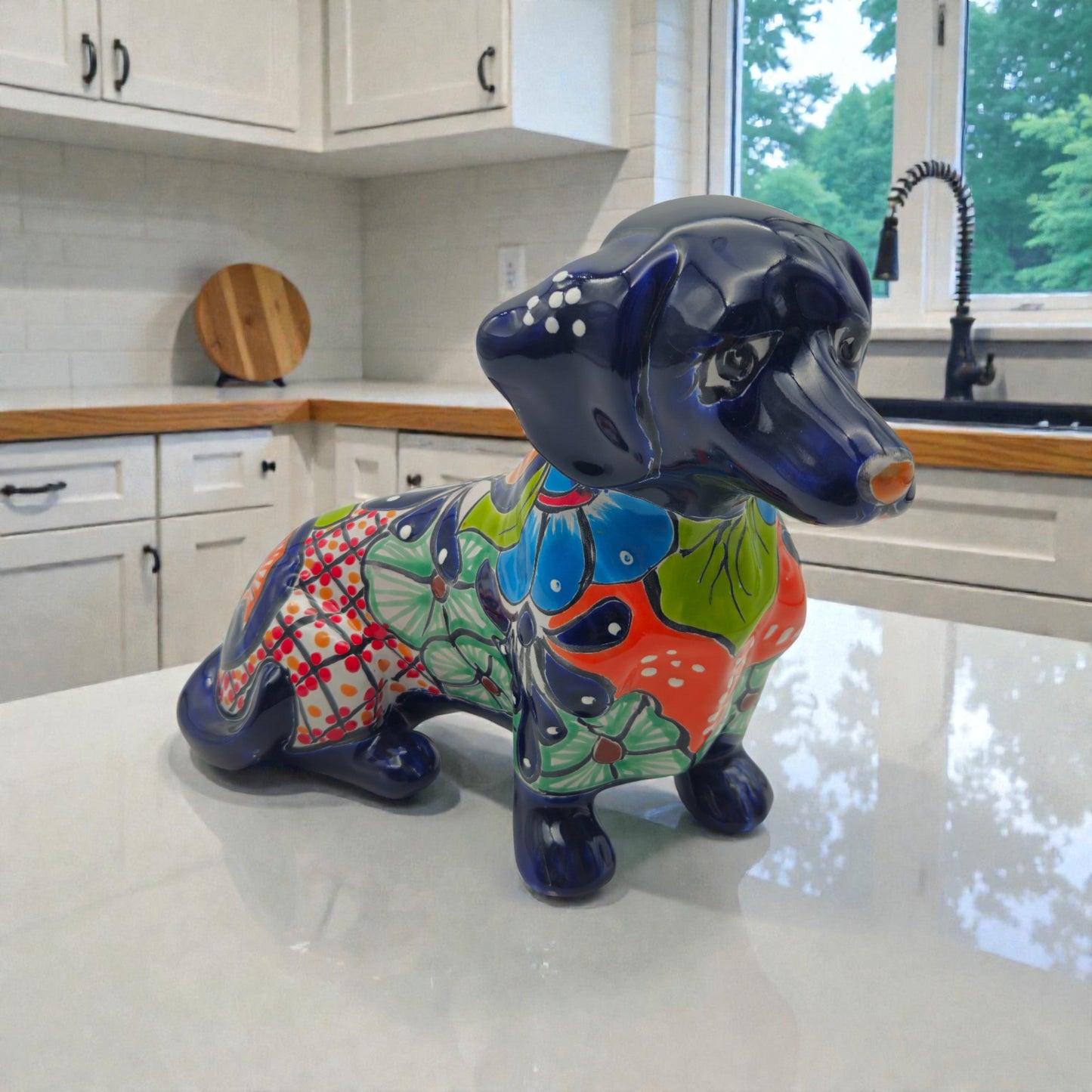 Colorful Talavera Dachshund | Mexican Ceramic Dog Figurine