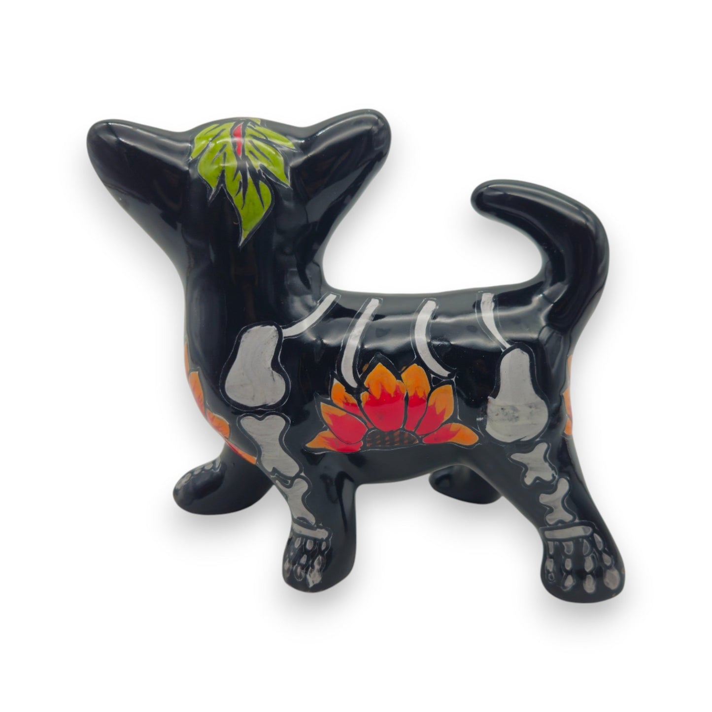 Talavera Chihuahua Figurine | Hand-Painted Day of the Dead Art