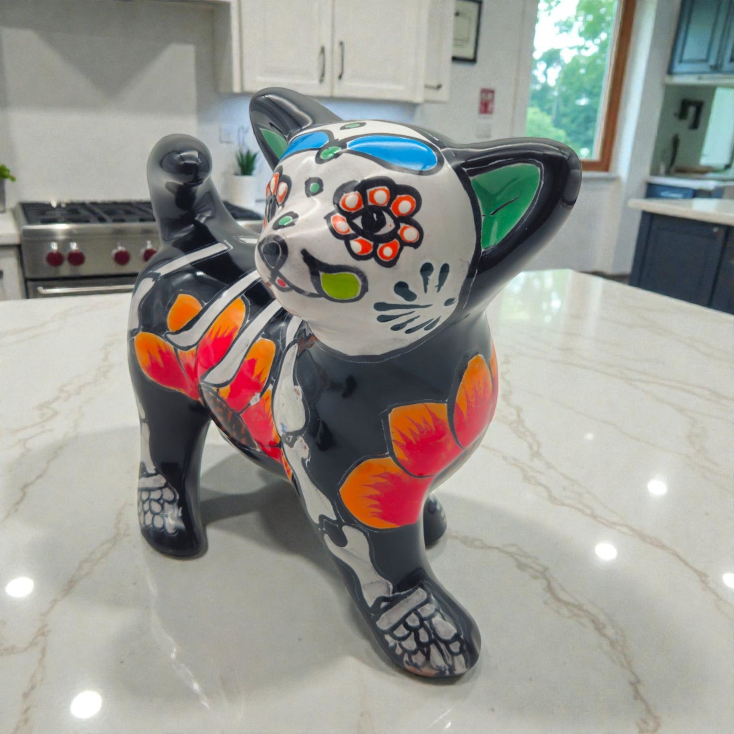 Talavera Chihuahua Figurine | Hand-Painted Day of the Dead Art