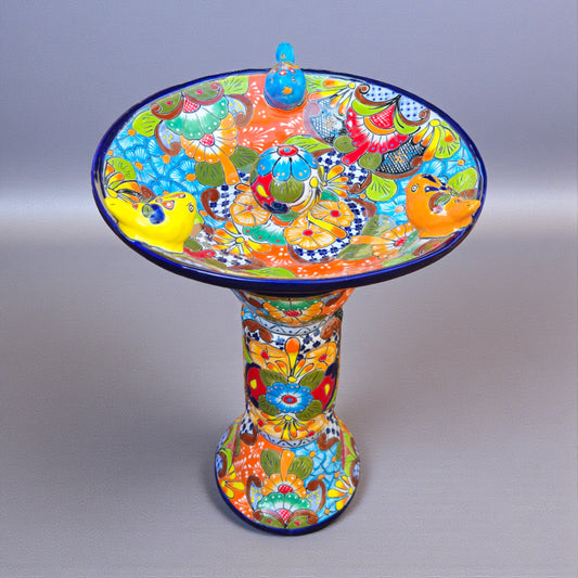 Talavera Bird Bath with Center Ball | Colorful Mexican Garden Art