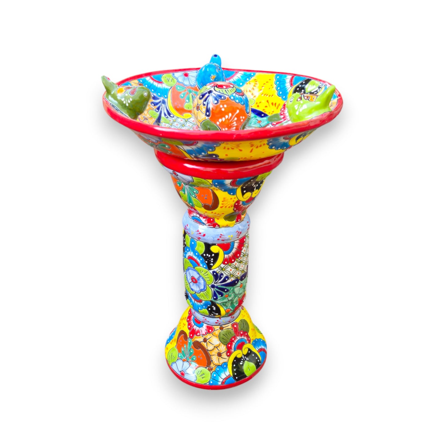 Talavera Bird Bath with Center Ball | Colorful Mexican Garden Art