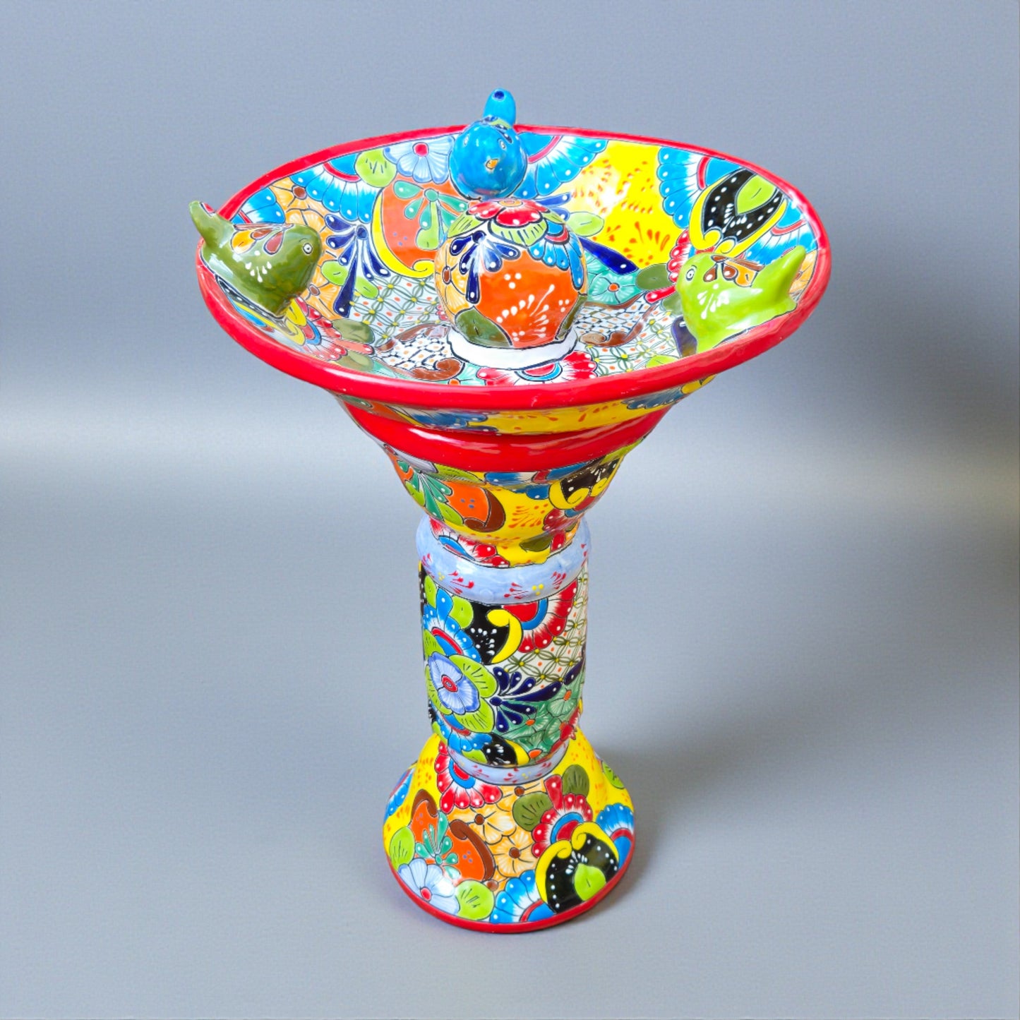Talavera Bird Bath with Center Ball | Colorful Mexican Garden Art
