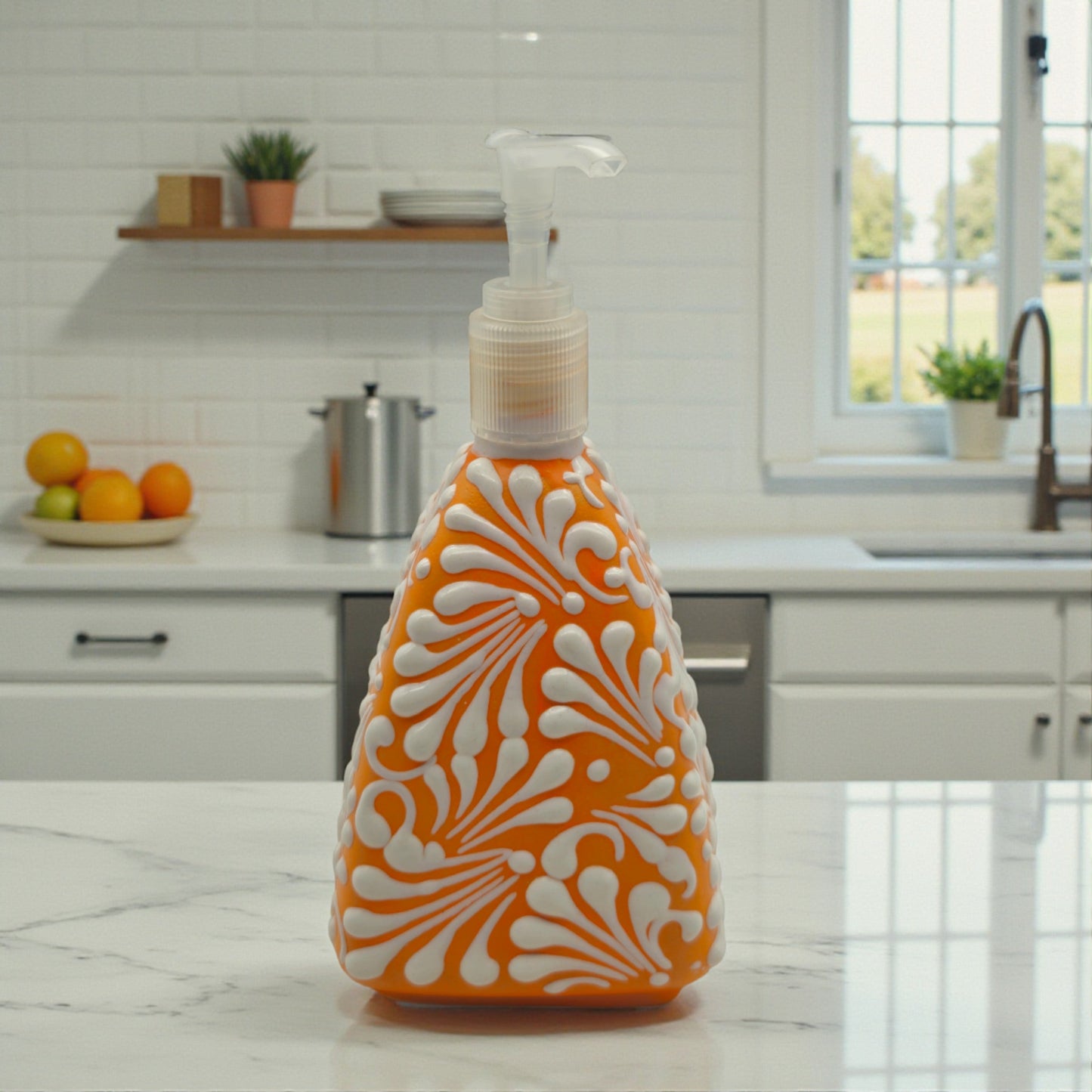 Talavera Ceramic Soap Pump | Orange Brown Bathroom Accent