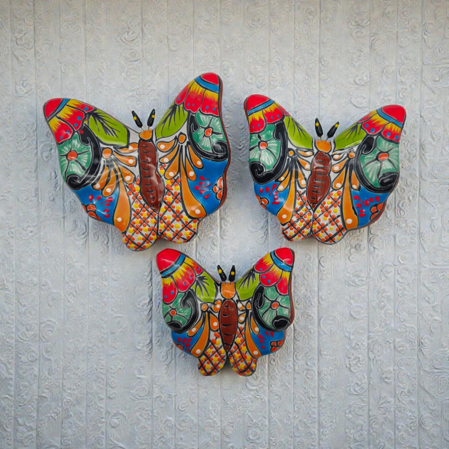 Set of 3 Talavera Butterfly Wall Art | Mexican Wall Hangings