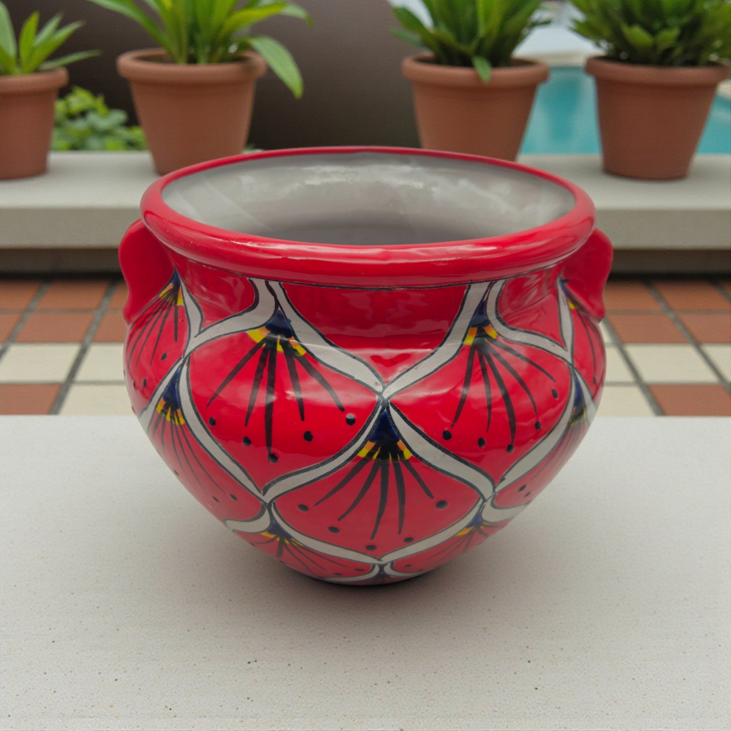 Red Peacock Talavera Planter | Hand-Painted Mexican Pot