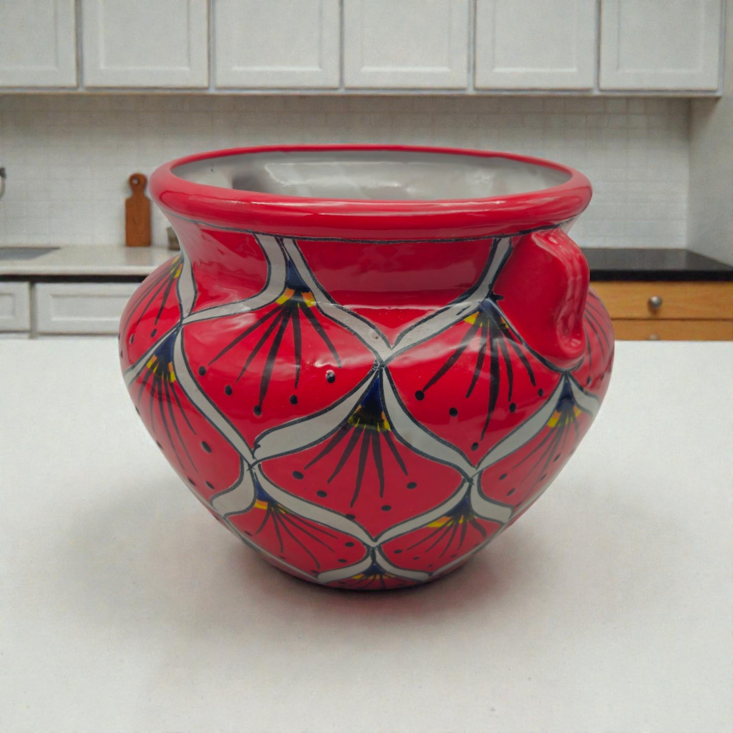 Red Peacock Talavera Planter | Hand-Painted Mexican Pot