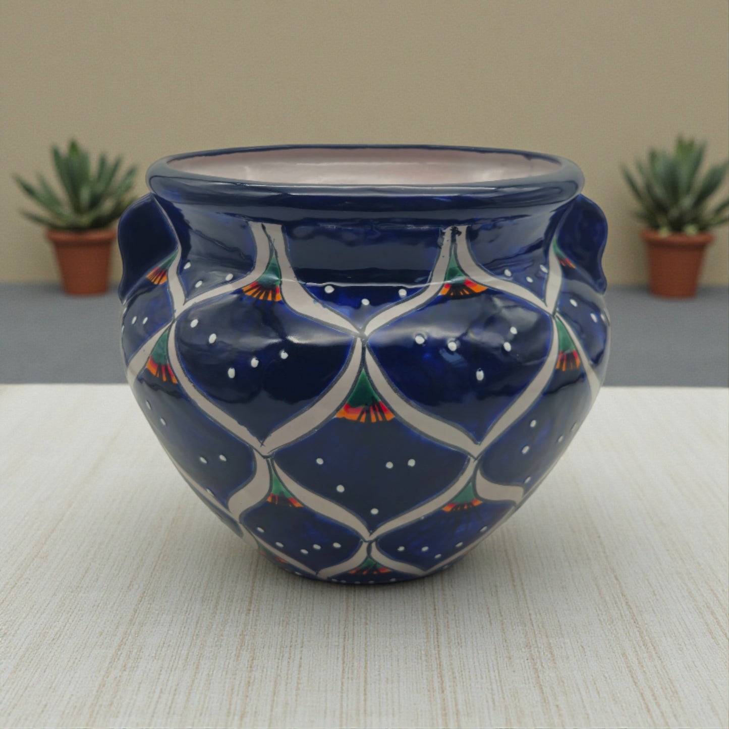 Blue Peacock Talavera Pot | Hand-Painted Mexican Ceramic