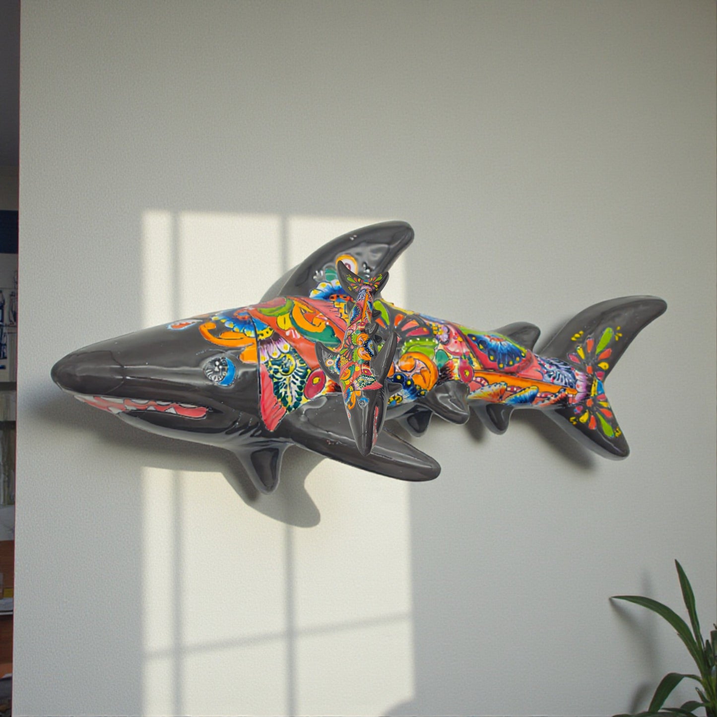Talavera Shark Wall Sculpture | Colorful Mexican Art