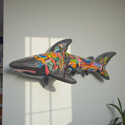 Talavera Shark Wall Sculpture | Colorful Mexican Art