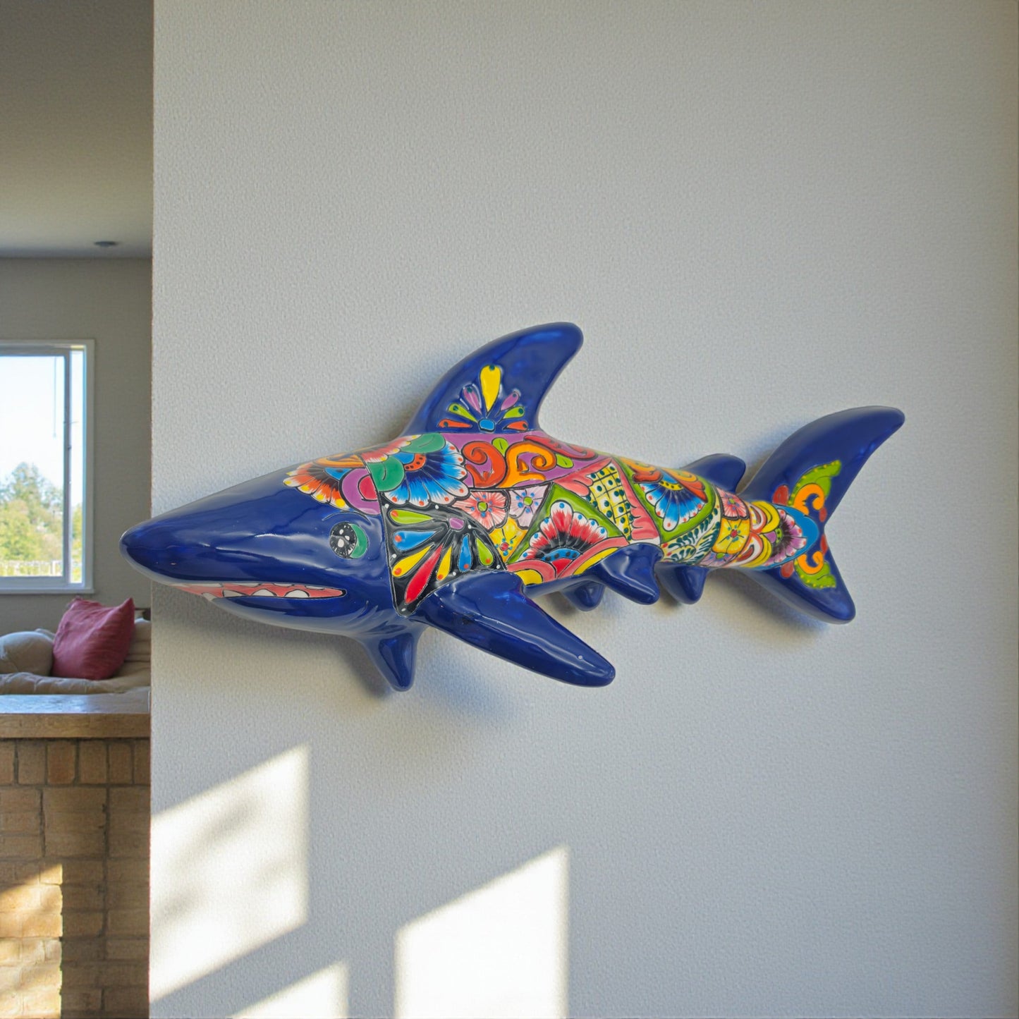 Talavera Shark Wall Sculpture | Colorful Mexican Art