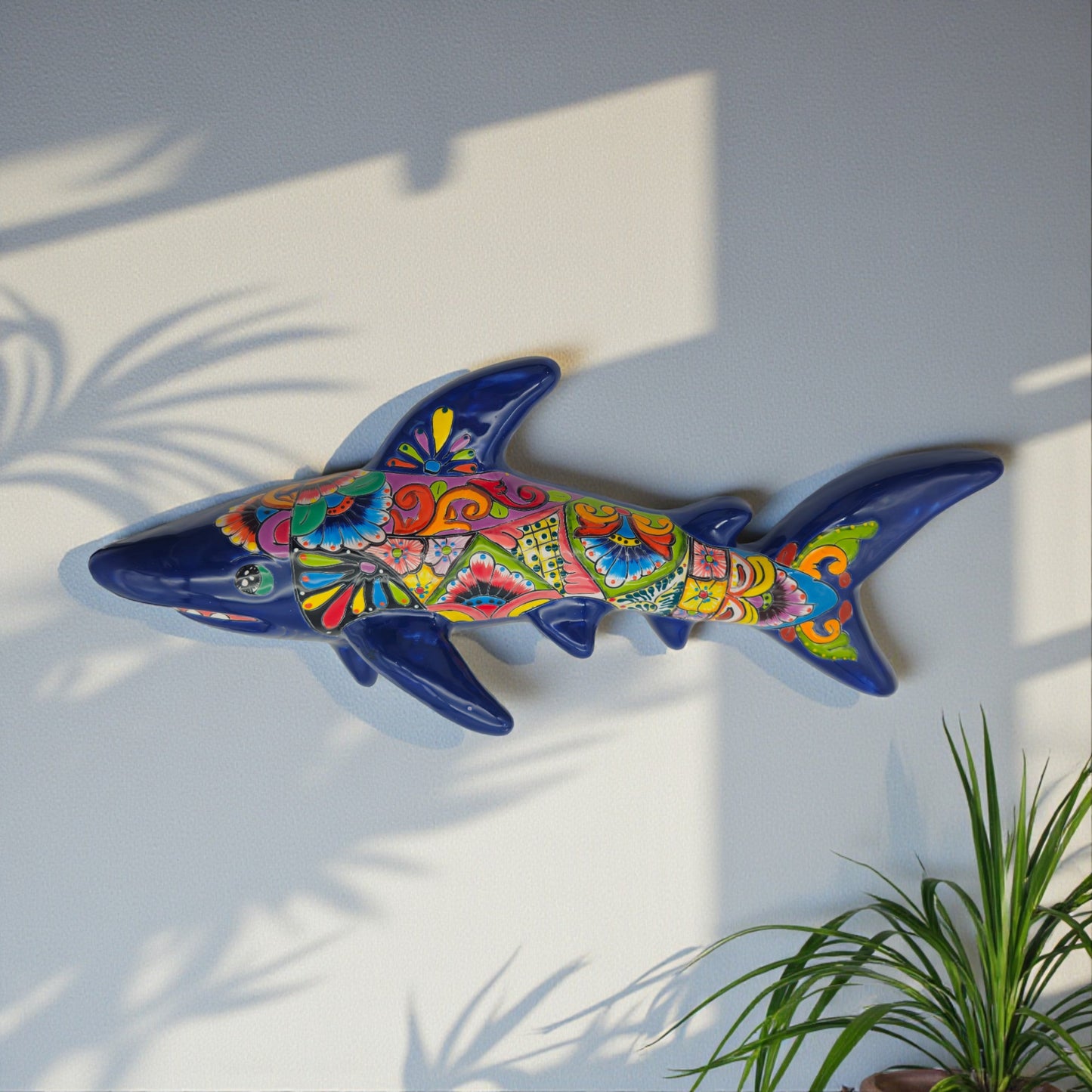 Talavera Shark Wall Sculpture | Colorful Mexican Art