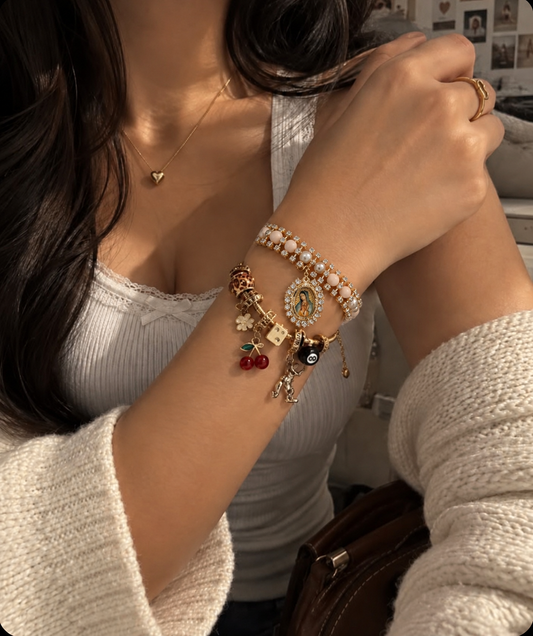 Virgencita Gold Charm Bracelet with Clip Closure