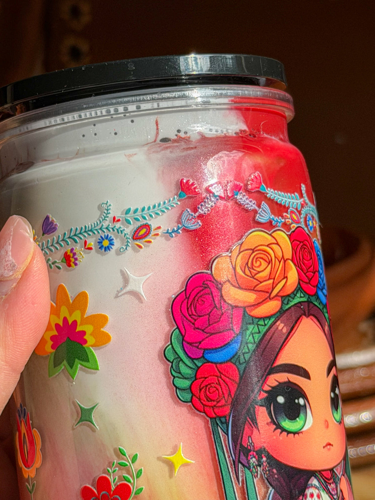 Colorful Muñeca Doll Drink Cup with Lid