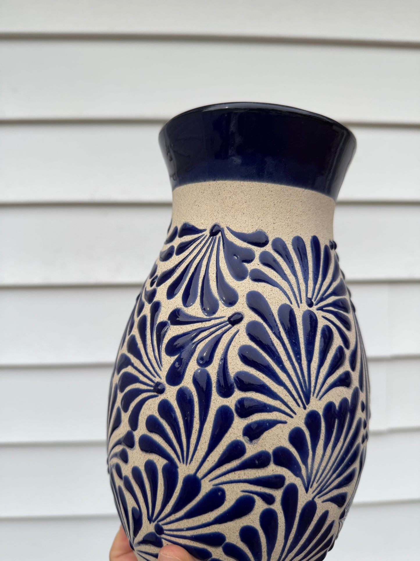 Blue Engobe Clay Floral Vase