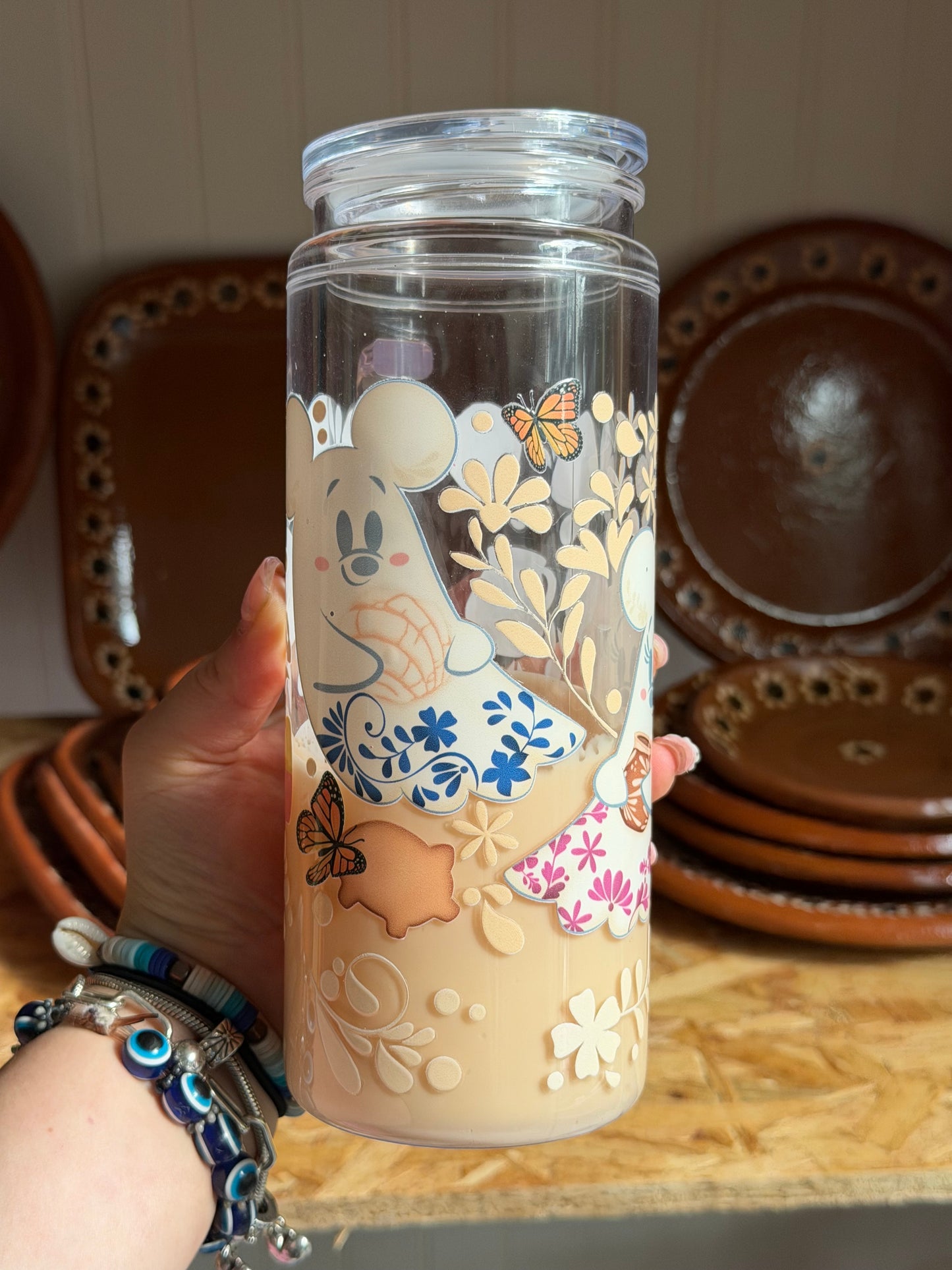 40oz Lava Cup Mexican Theme Talavera Ghost, Concha & Butterfly Design