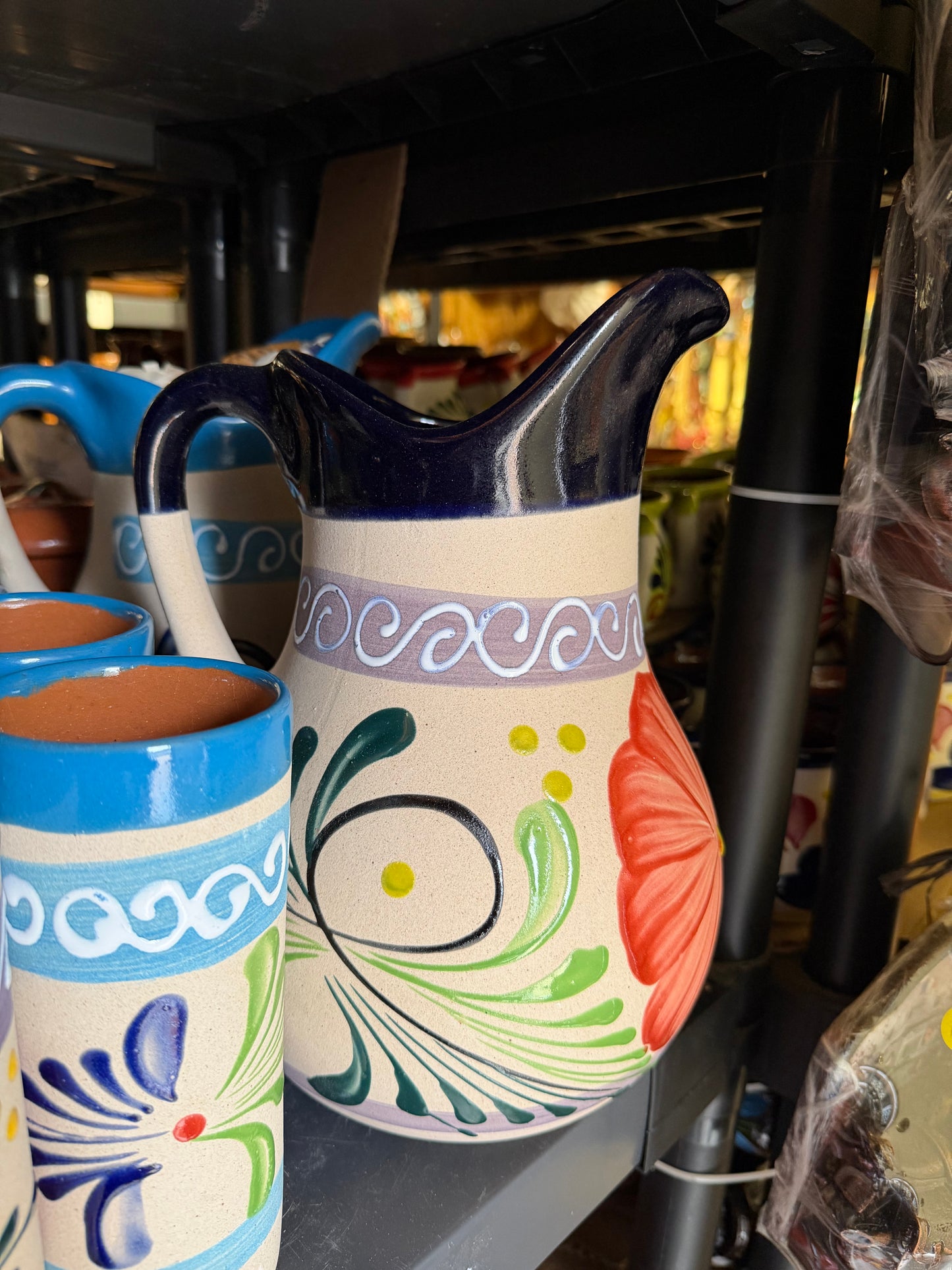 Engobe-Style Mexican Pitcher Set