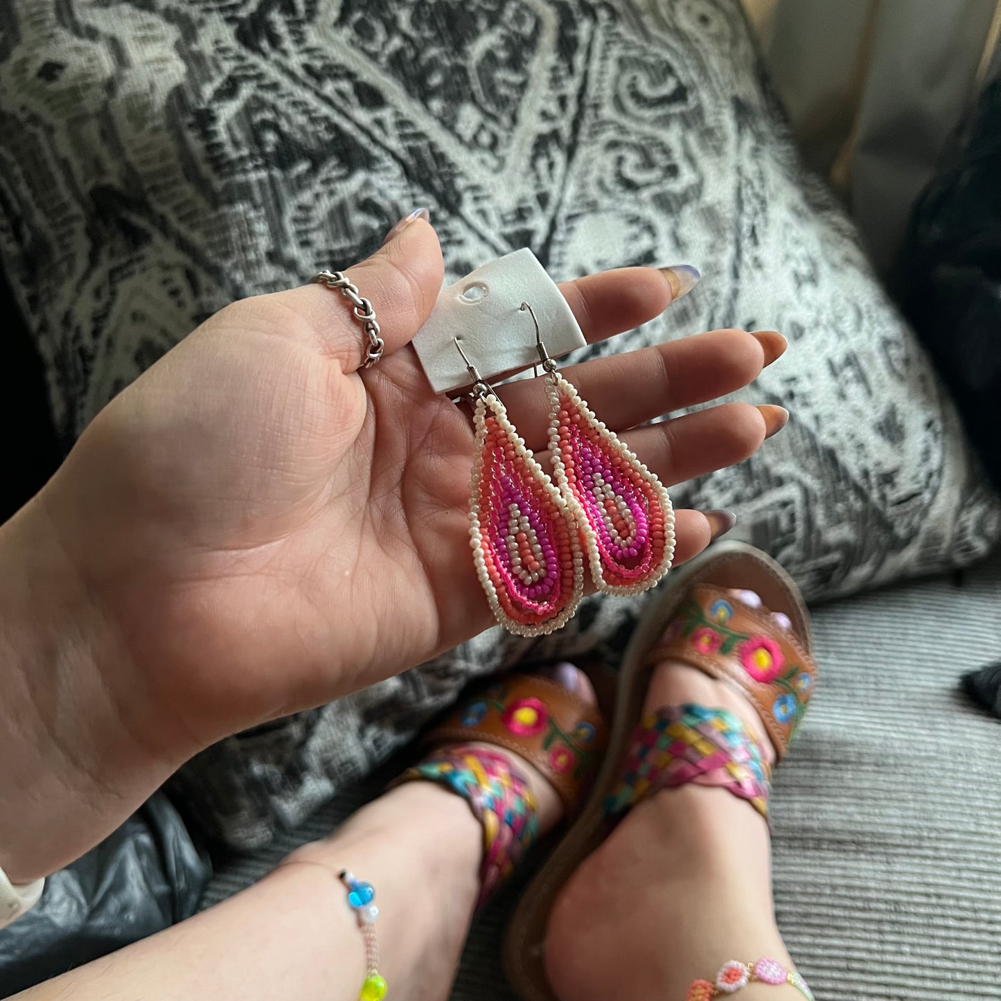 Dangling Pink Beaded Earrings