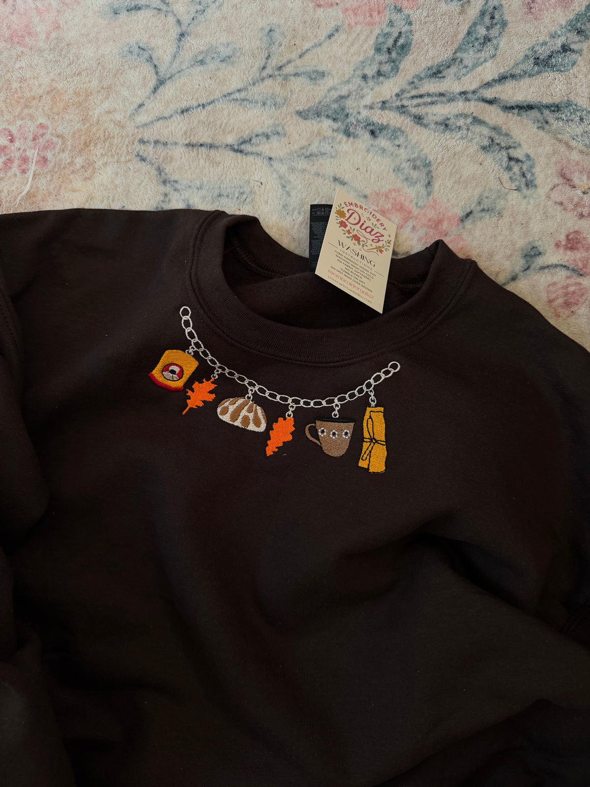 Fall Charm Necklace Embroidered Sweater