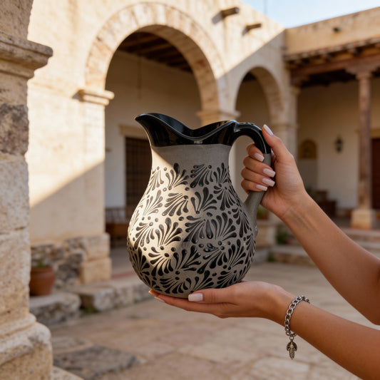 Hand-Painted Black & Gray Pitcher