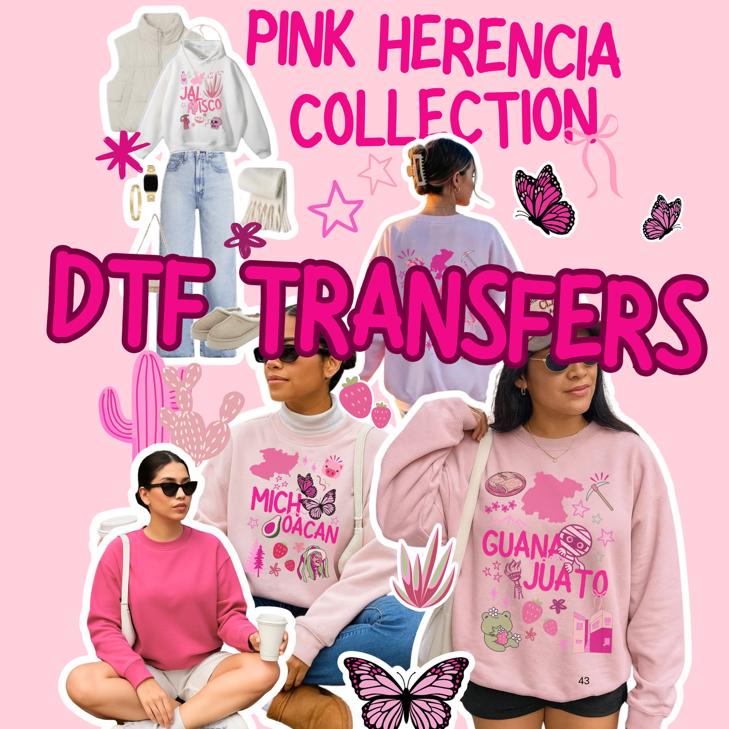 Pink Herencia DTF Transfer 5 Bundle 12x17” Ready to Press Heat Transfer