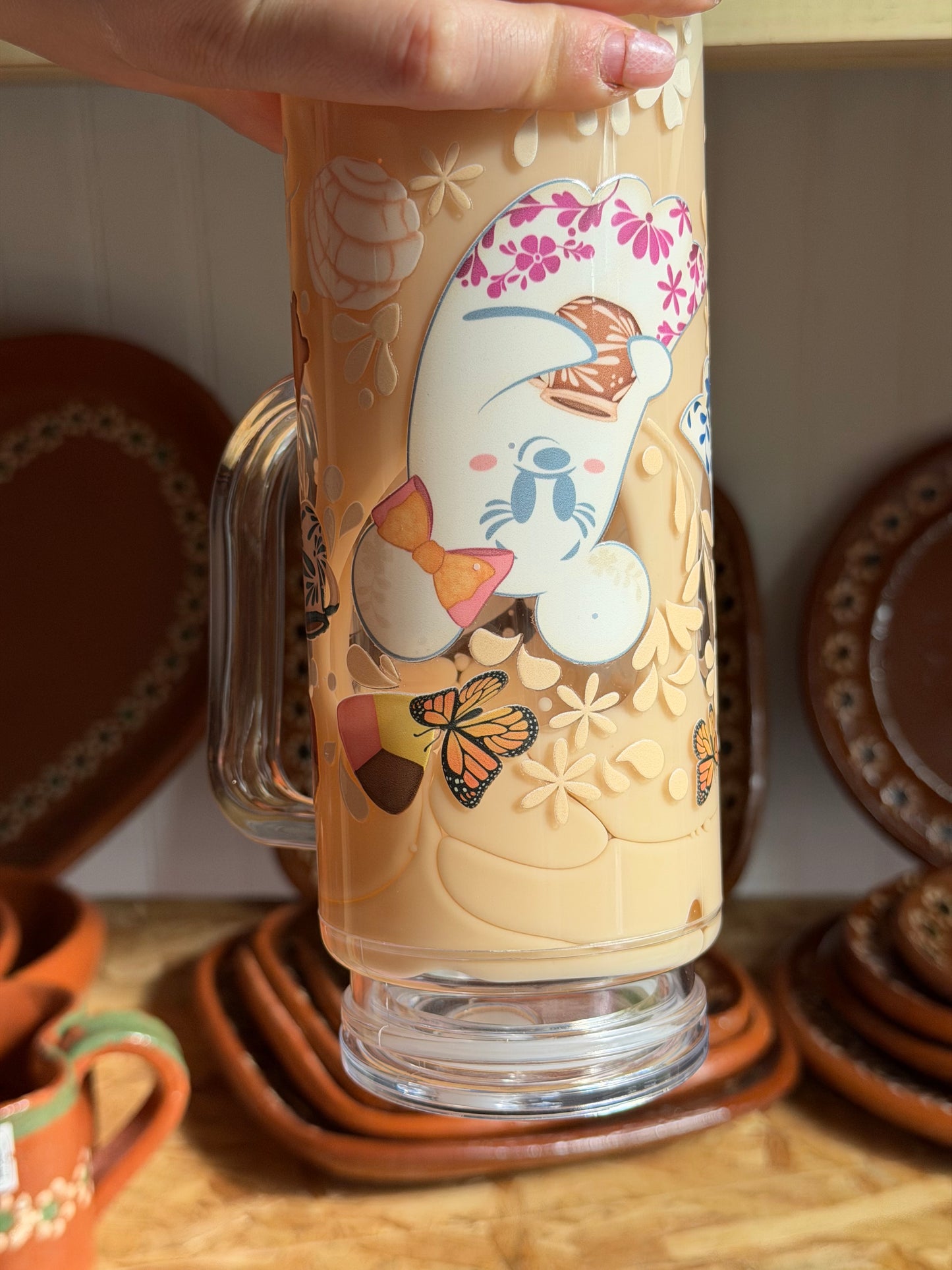 40oz Lava Cup Mexican Theme Talavera Ghost, Concha & Butterfly Design