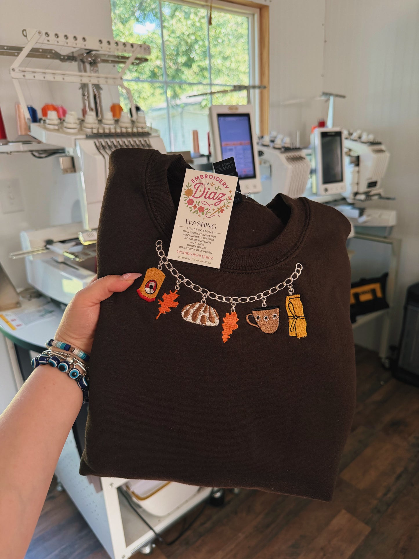 Fall Charm Necklace Embroidered Sweater