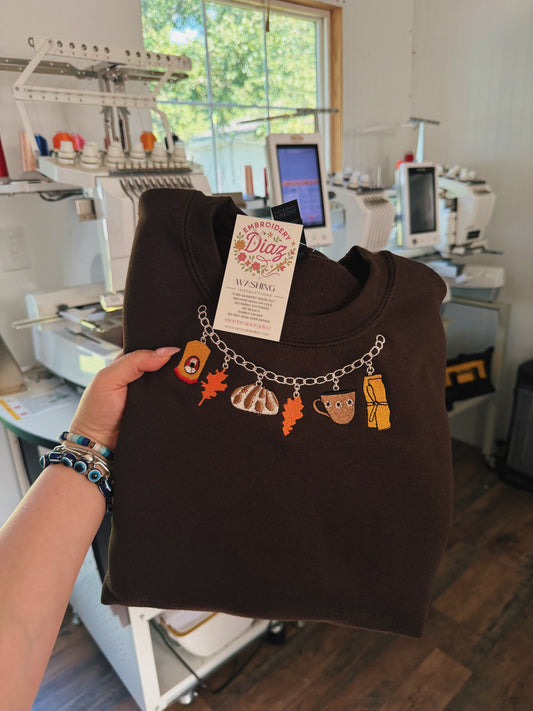 Fall Charm Necklace Embroidered Sweater