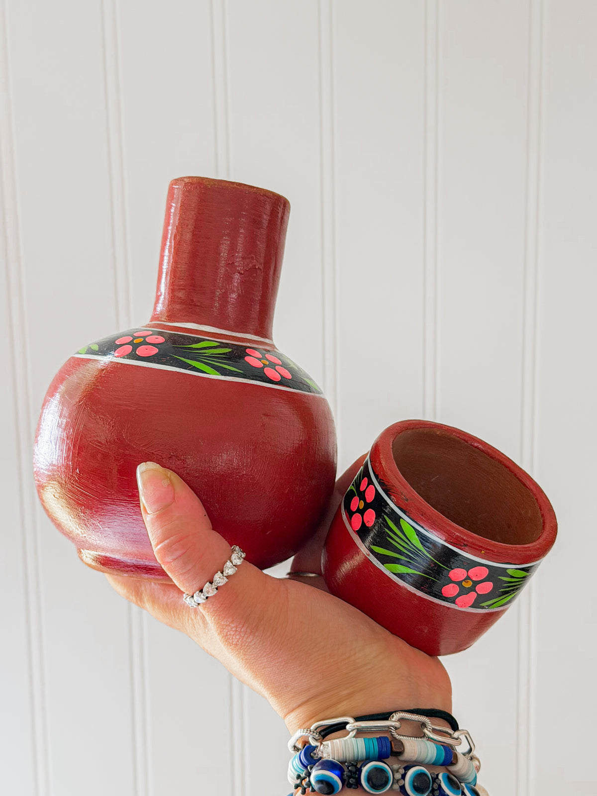 Small Red Hand Painted Cantaro with Cup