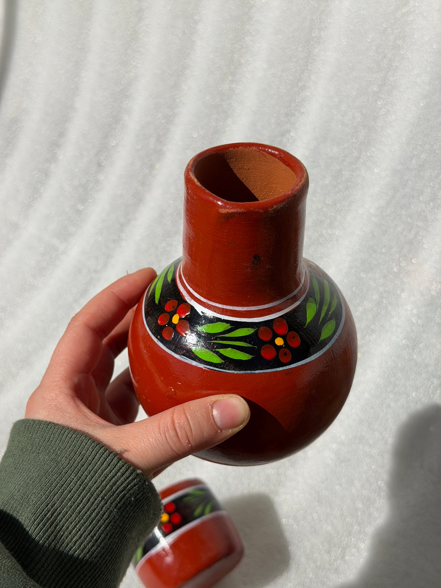 Small Red Hand Painted Cantaro with Cup