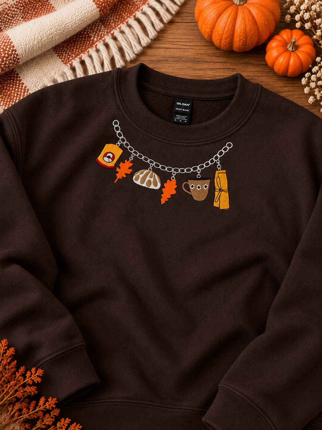Fall Charm Necklace Embroidered Sweater