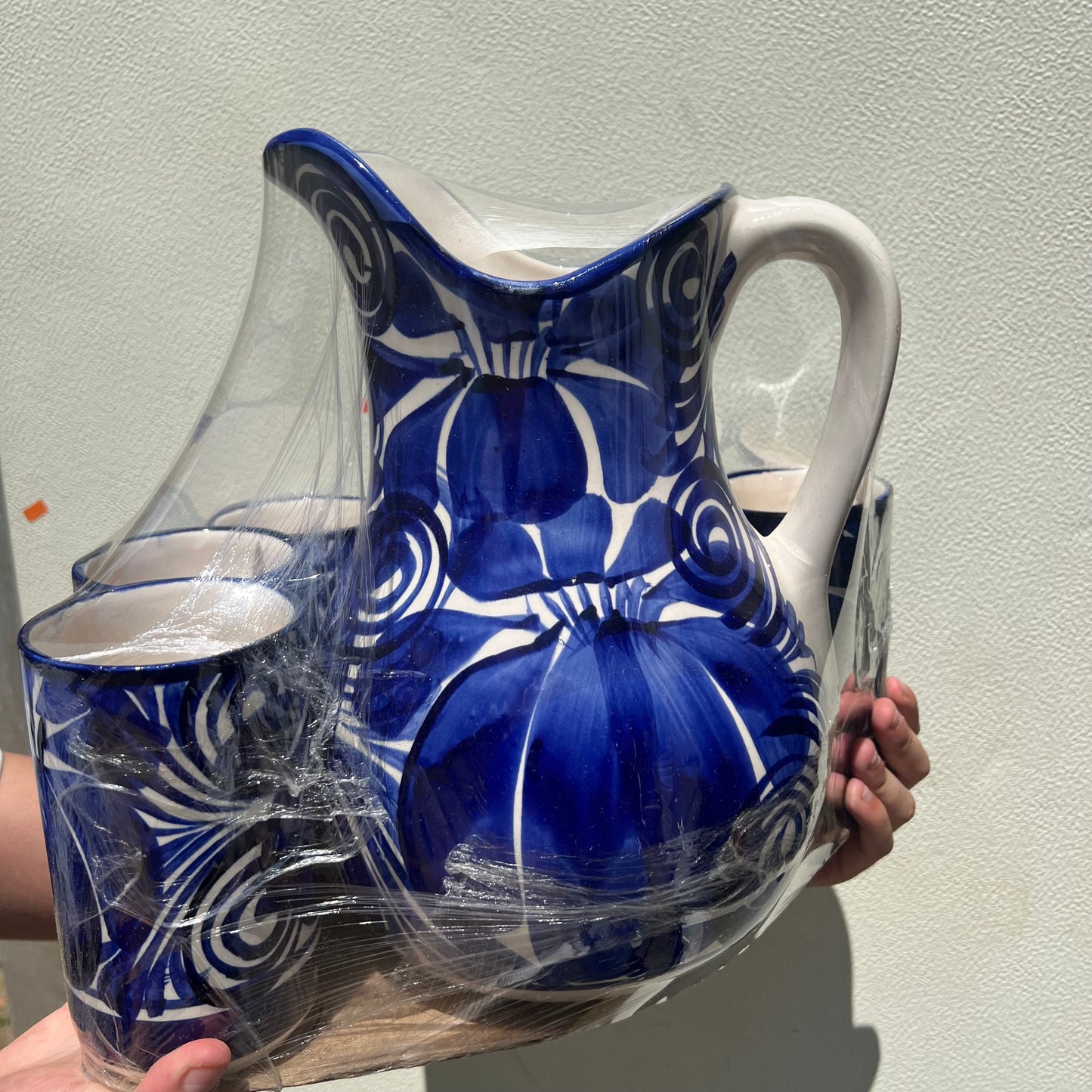 Blue Ceramic Pitcher Set w/ Cups