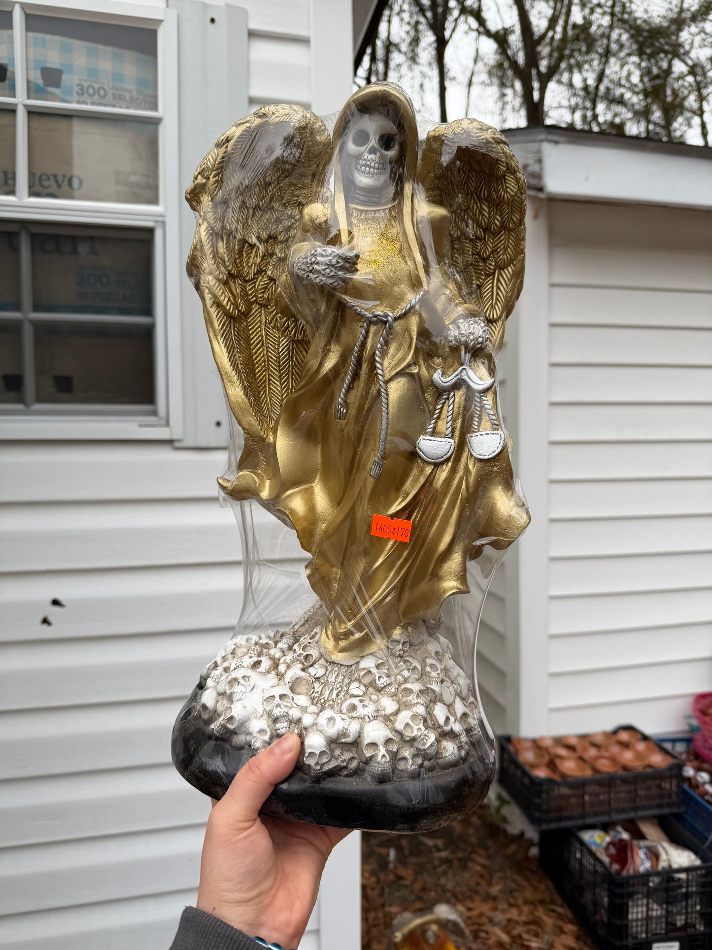 Santa Muerte Angel Wings 16in Decor Statue