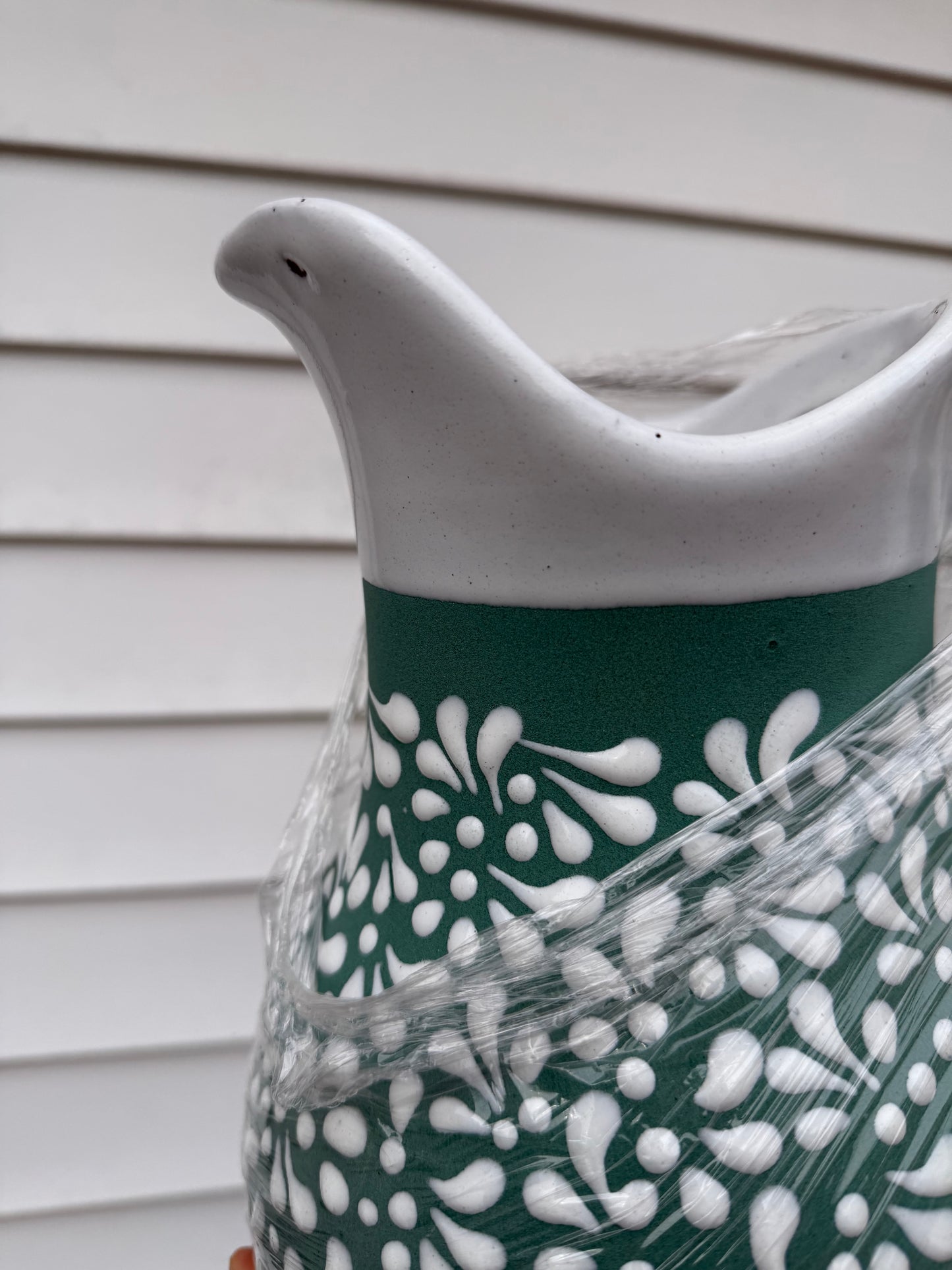 Hand-Painted Green & White Pitcher