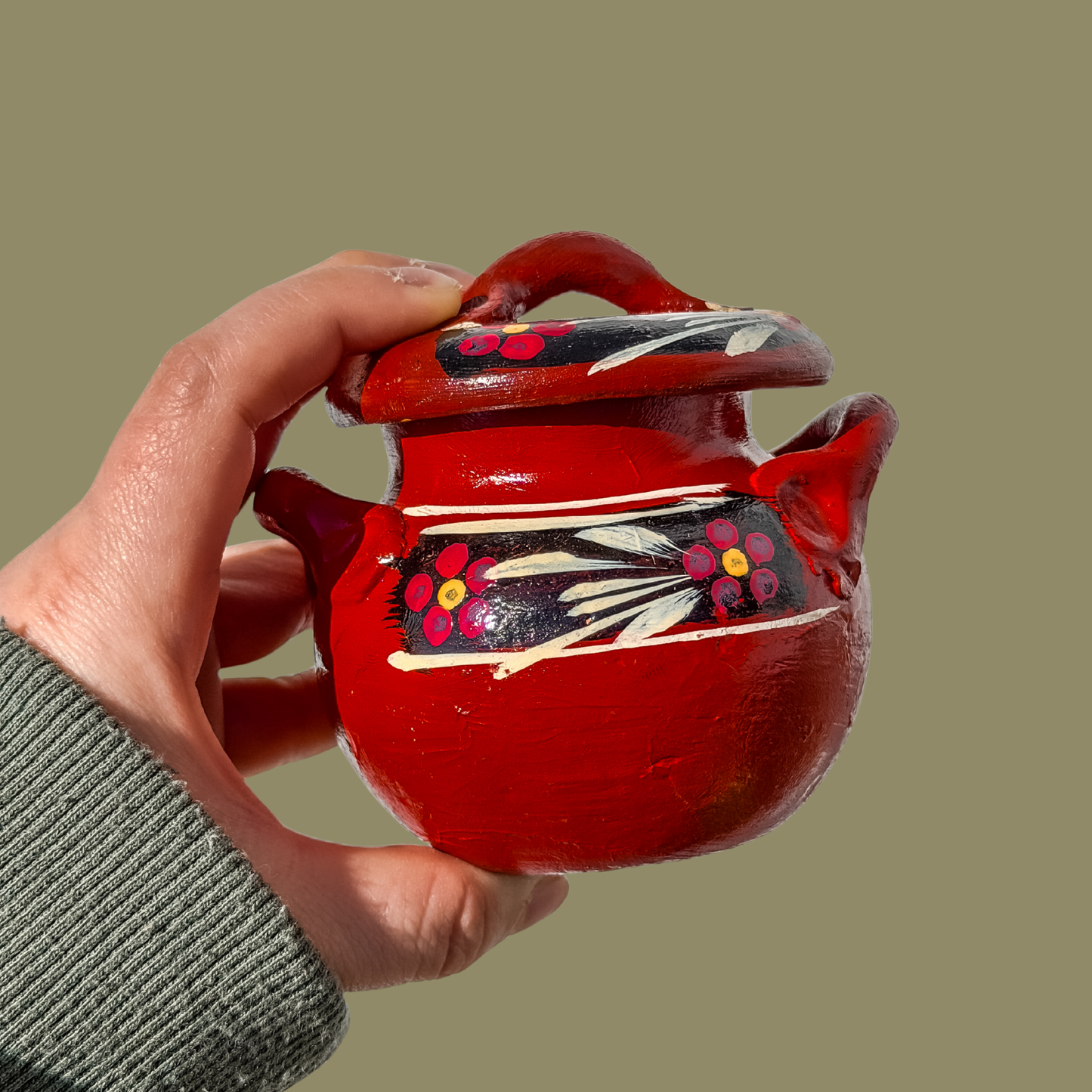 Mini Hand-Painted Mexican Clay Pot with Lid