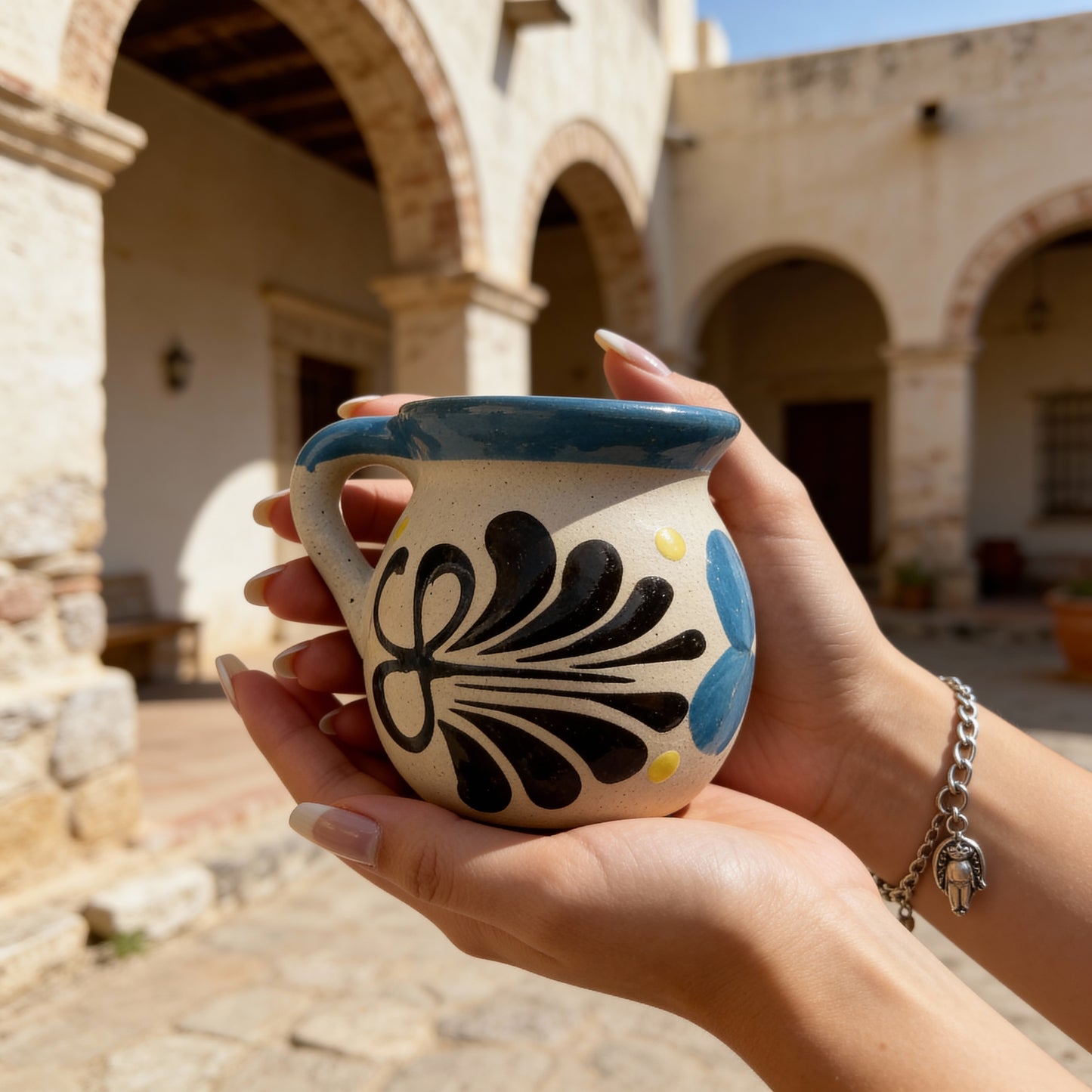 Blue Floral Barro Hand-Painted Mug