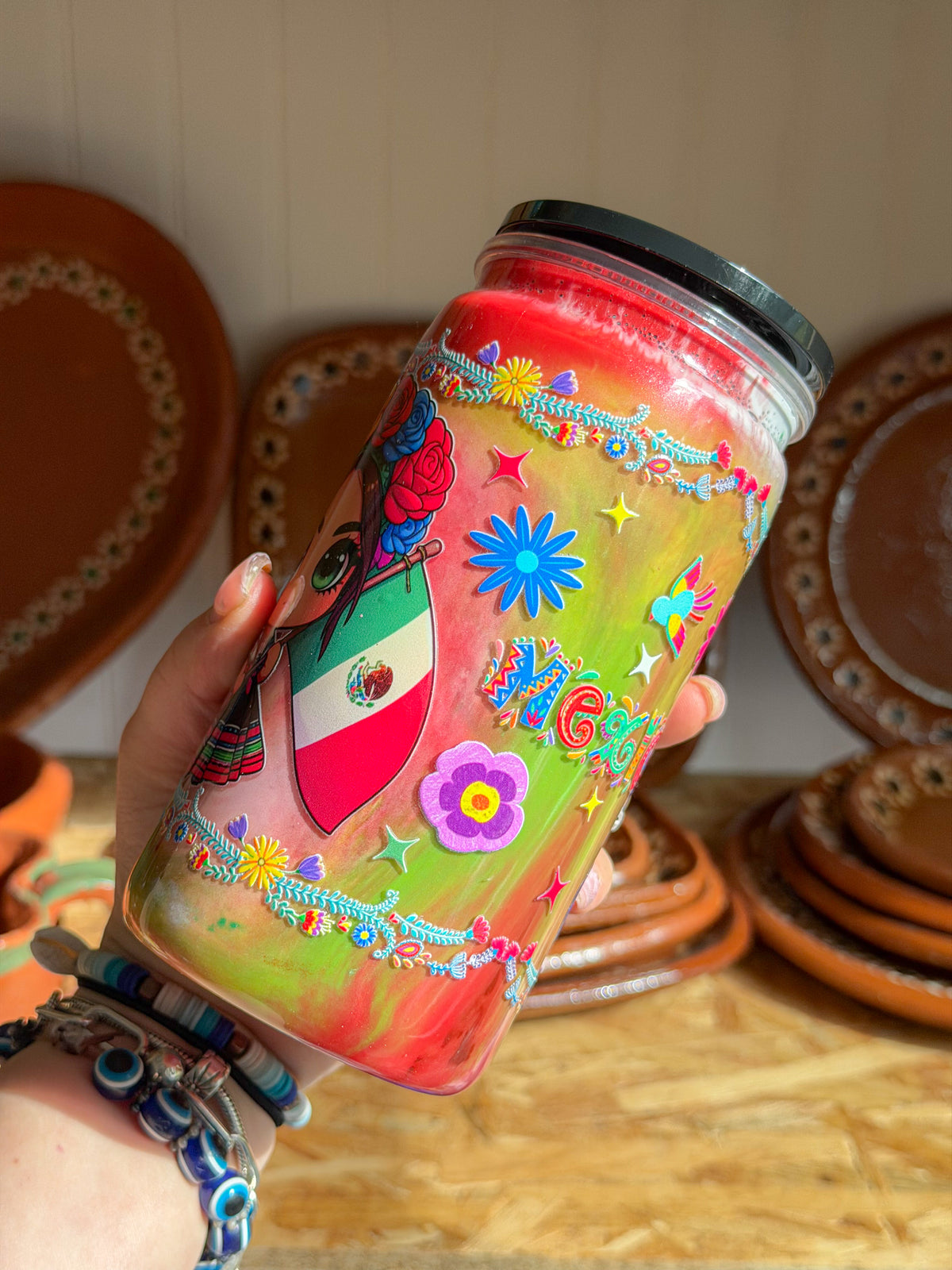 Colorful Muñeca Doll Drink Cup with Lid
