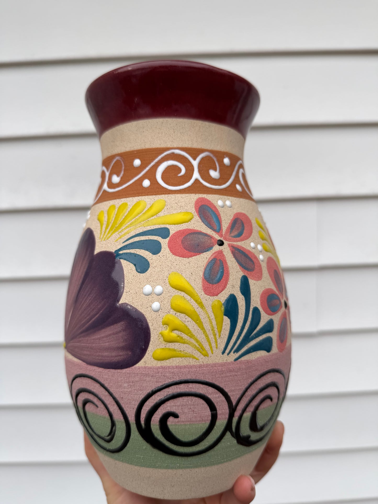 Hand-Painted Light Mexican Flower Vase