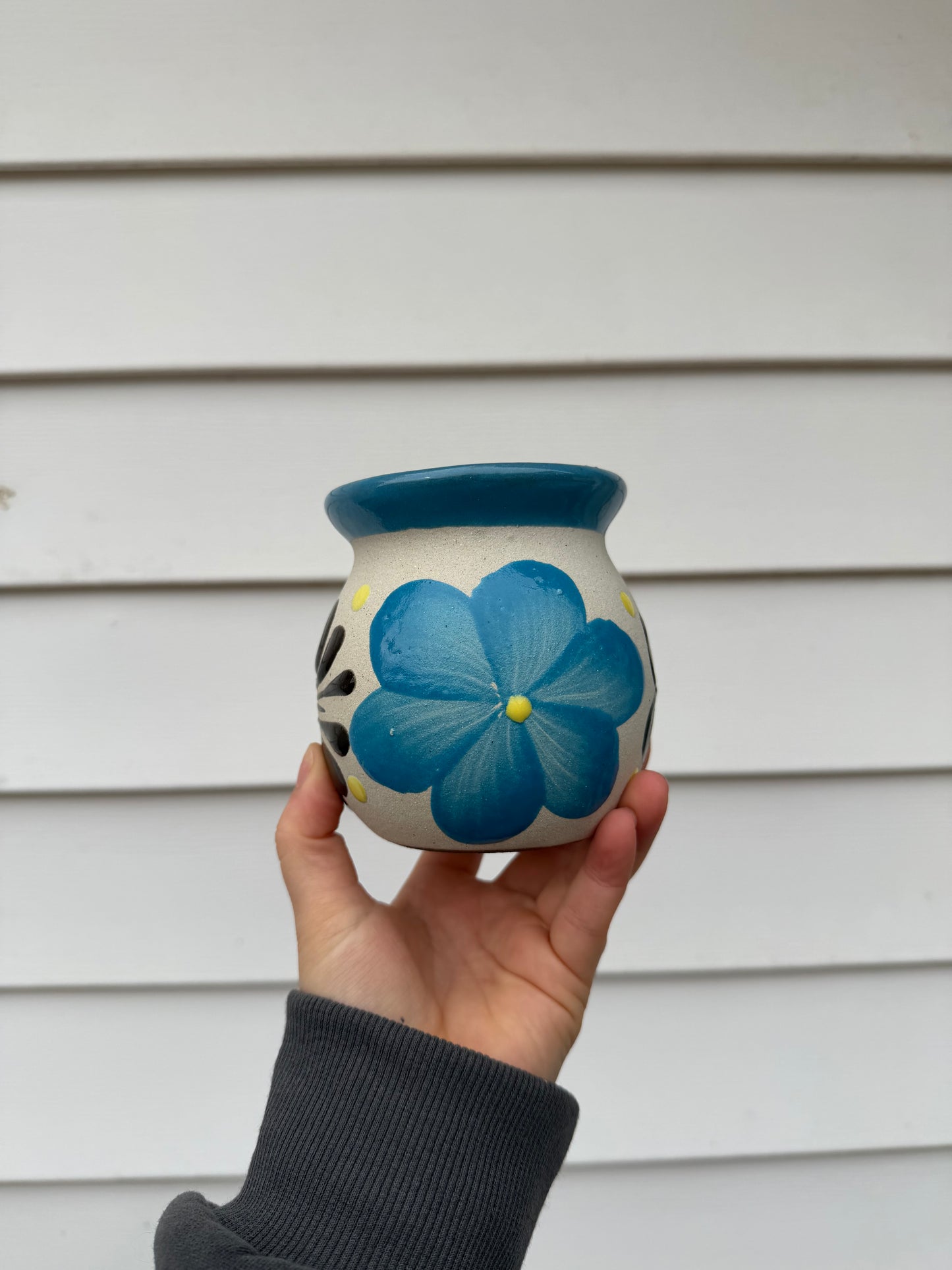 Blue Floral Barro Hand-Painted Mug