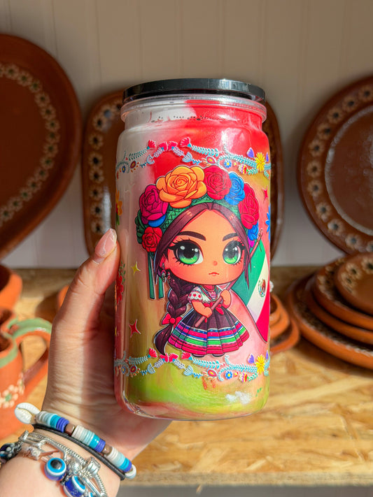 Colorful Muñeca Doll Drink Cup with Lid