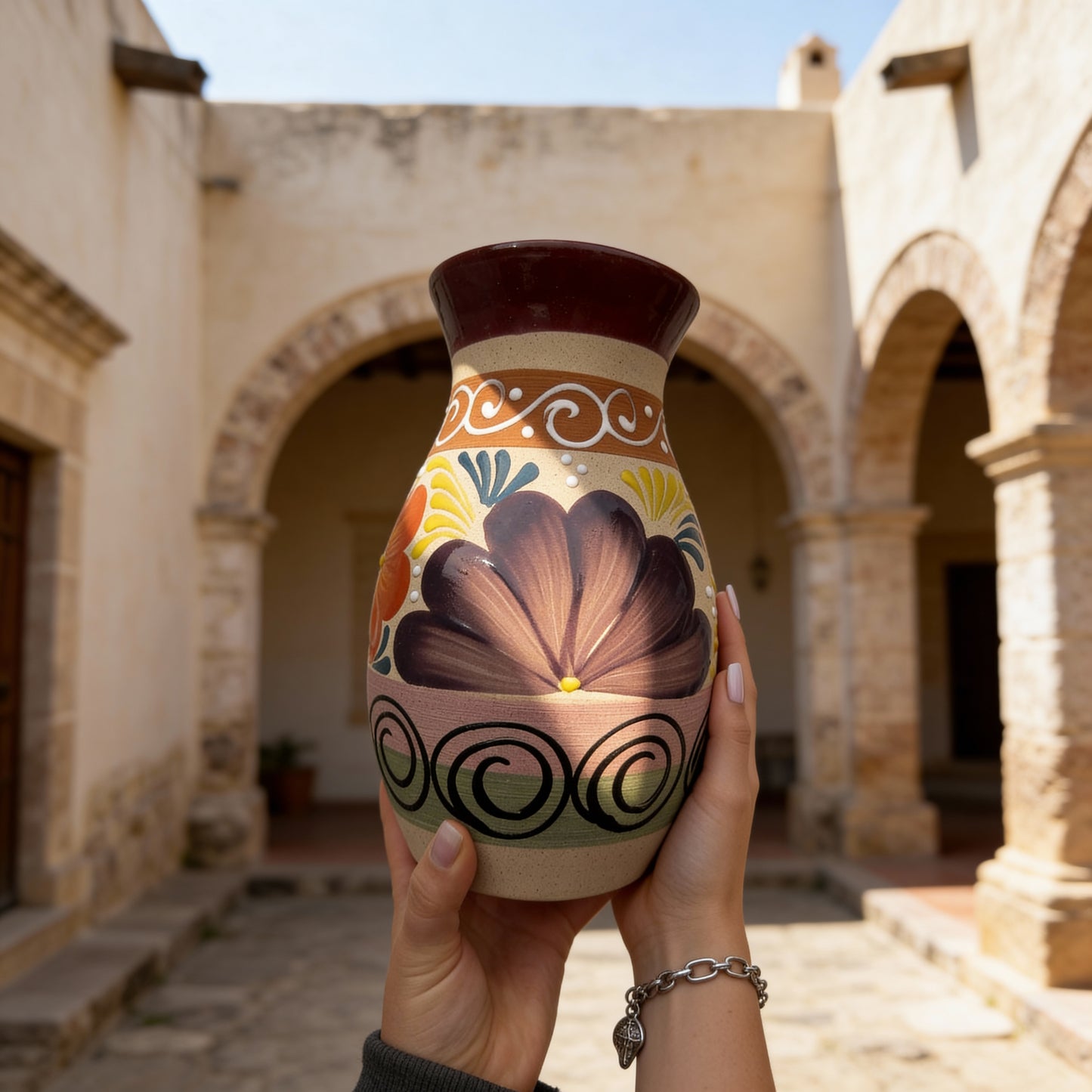 Hand-Painted Light Mexican Flower Vase
