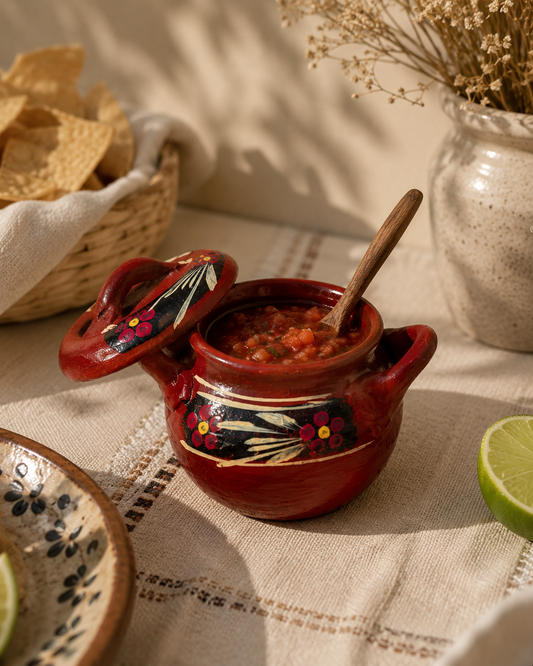 Mini Hand-Painted Mexican Clay Pot with Lid